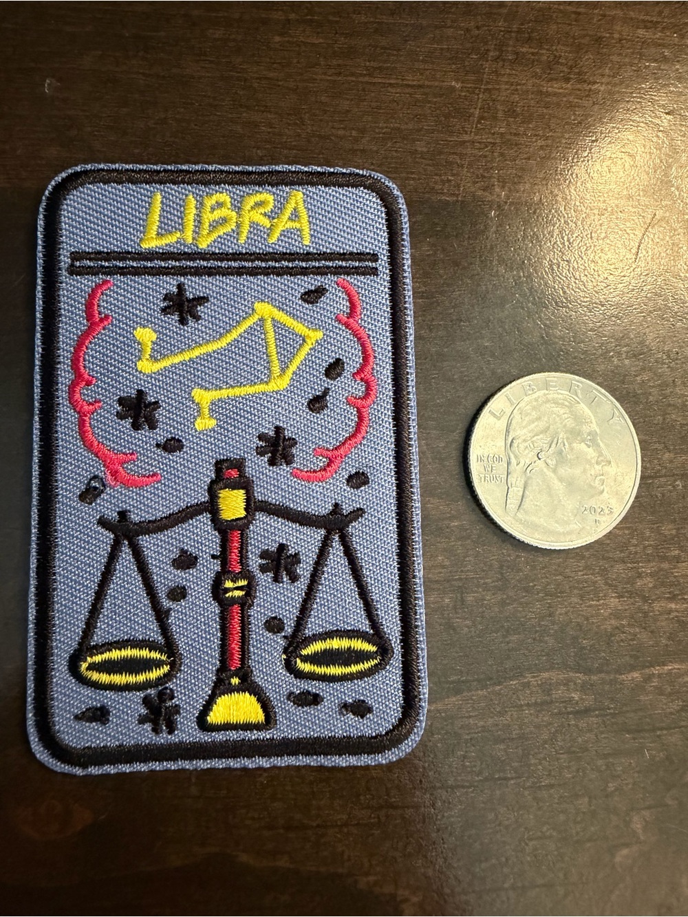 Libra Zodiac Embroidered Patch - Blue and Yellow